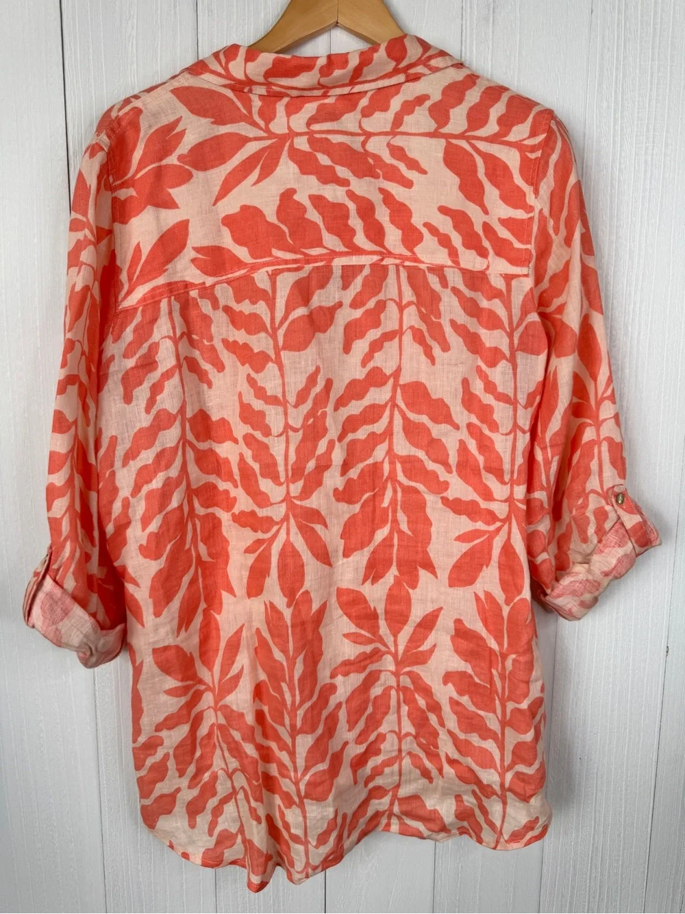 Rachel Zoe Women’s Coral Peach Linen Button-Up Blouse Shirt
